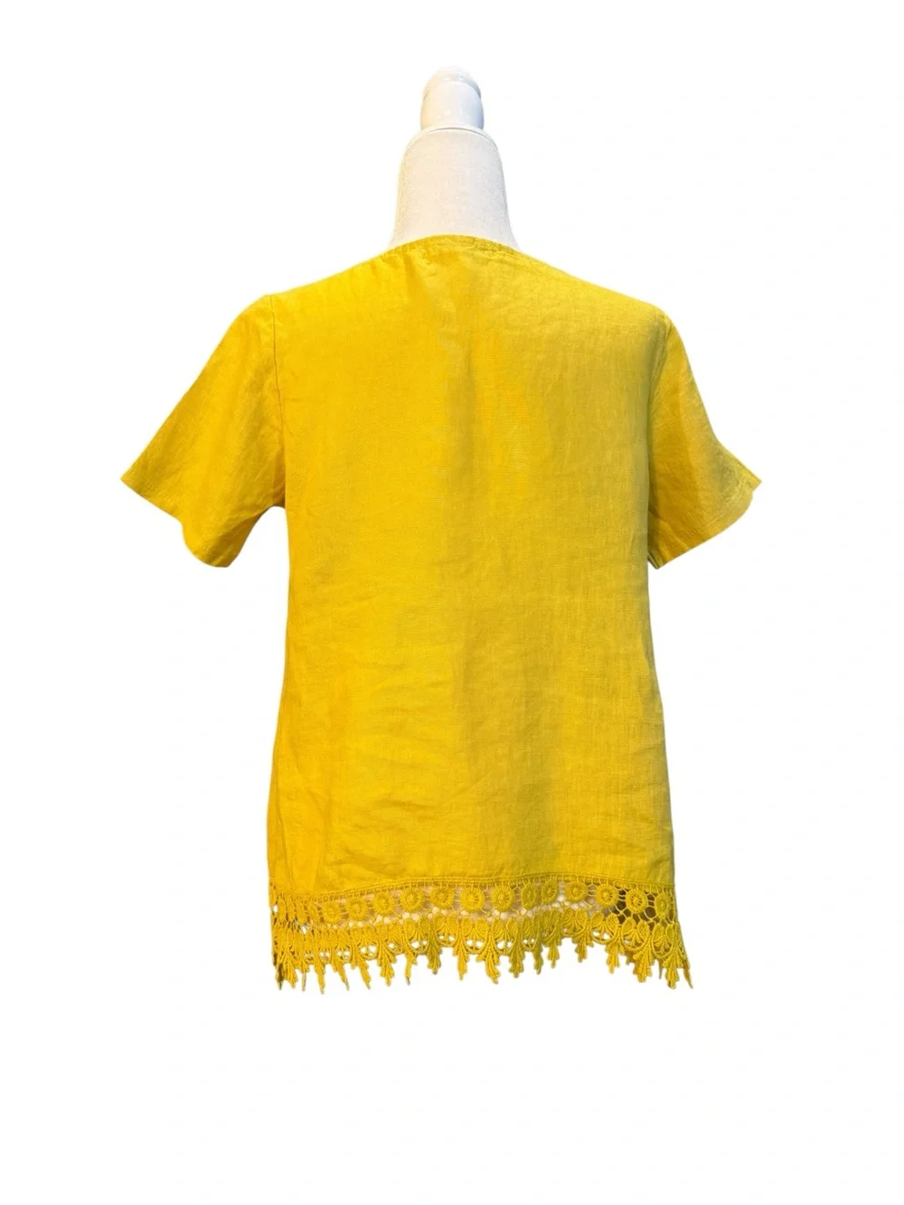 Terzo Millennio Linen Mustard Short-Sleeve Lace-Hem Top Size Small